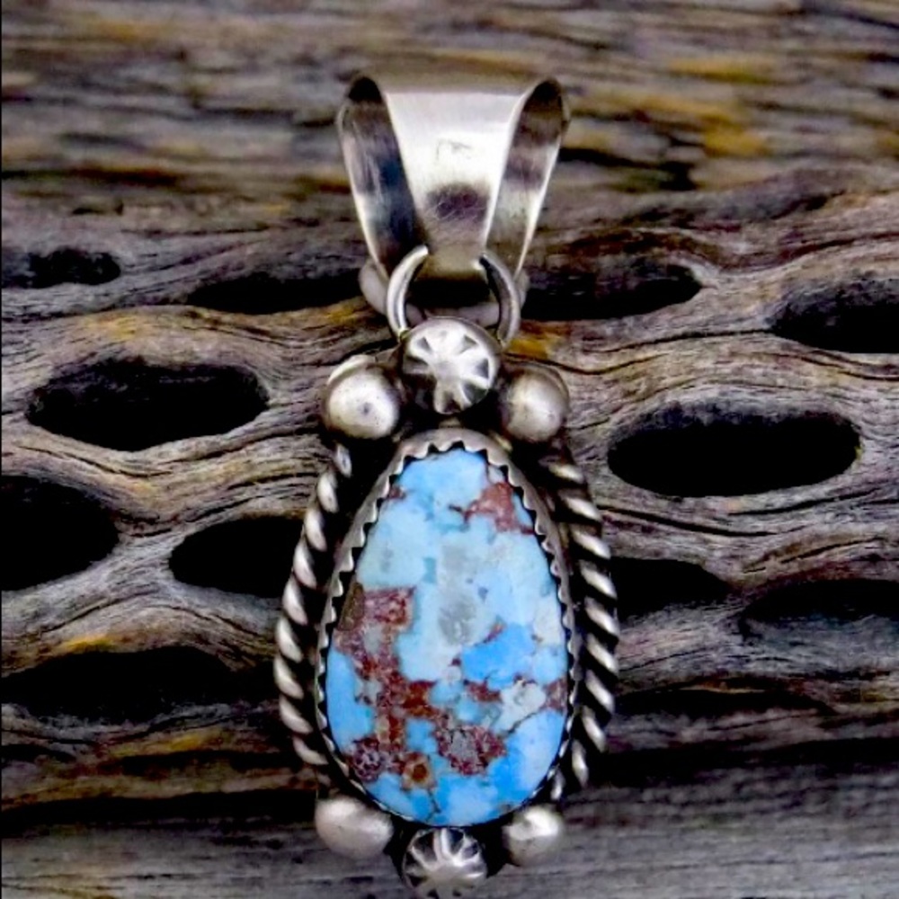 Golden Hills Turquoise Pendant Sterling Signed